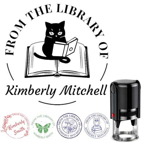 Personalized Book Stamp from The Library of Custom Self-Inking Ex Libris & Library Floral Stamper Customized Name Gift for Book Lovers Libraries Friends Teachers 4 Sizes - 5 Ink Color Options