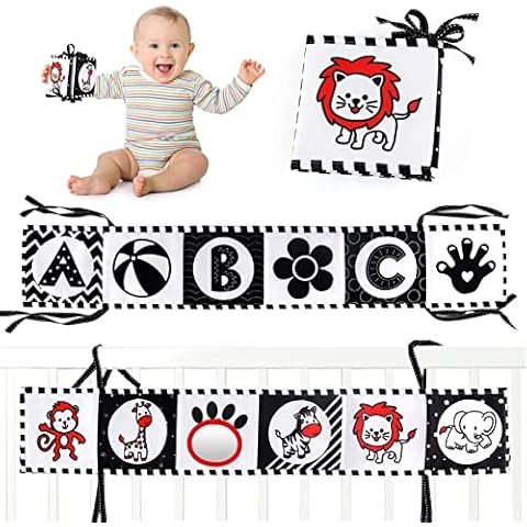 Ballery Black and White Sensory Toys, Black and White High Contrast Baby Sensory Toys, Baby Books Toys Double-sided Newborn Montessori Sensory Book with Mirror Newborn Toys 0 3 6 12 Months (style 2) Cover