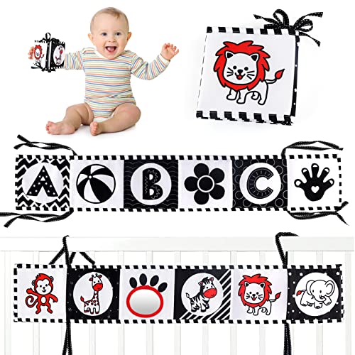 Ballery Juguetes Sensoriales Bebe, Juguetes Montessori Bebes 0-12 Meses, Blanco y Negro Libros Blandos Juguetes con Espejo, Doble-Cara Libro Sensorial Suave de Actividades Bebe Juguetes para Bebes