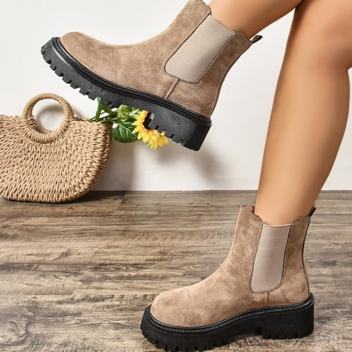 Harssidanzar Womens Chelsea Boots Comfort Thick Sole Chunky Heel Non-Slip Ankle Boots SL204US2