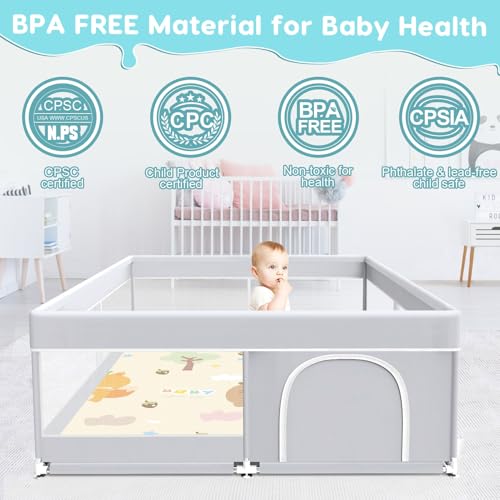 Image of Fshibila Baby Playpen with Mat, Baby Playard for Toddlers, Sturdy Safety Play Yard with Soft Breathable Mesh, Anti-Fall, 50 * 50 * 27 inches Grey