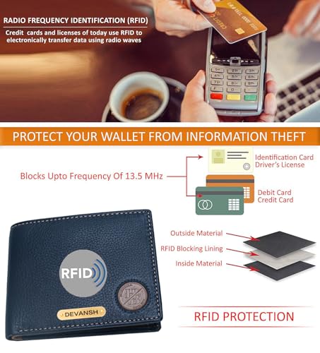 Image of HORNBULL Men's Personalized Wallet I Customized Slim Stylish Leather Purse with Name I Unique Birthday Gift for Men Boy Love Husband (Navy /Mud)