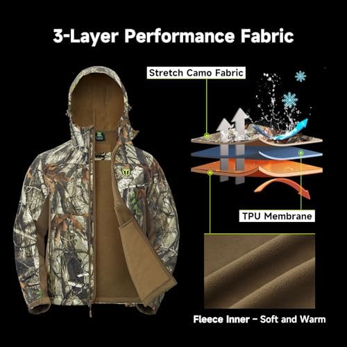 TIDEWE Hunting Clothes for Men with Fleece Lining, Safety Strap Compatible Hunting Jacket and Pants, Water Resistant Silent Hunting Suits for Climbing, Hiking, Camping (Next Camo, Size L) - 2