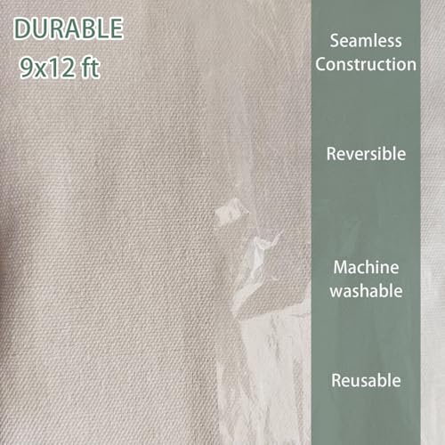 Kingorigin Canvas Drop Cloth, 9 X 12 Feet Canvas Tarp, Washable and Reusable Cotton Paint Tarp, Drop Cloths for Painting, Curtains, Furniture and Floor Protection