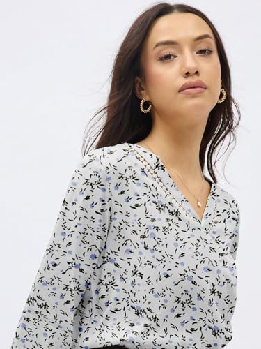 Image of SheWill Printed Top with Contrast Tipping - Stylish Ethnic & Western Tops for Women - Summer Travel Wear, Trendy Tops for Jeans, Lightweight & Comfortable Casual Wear