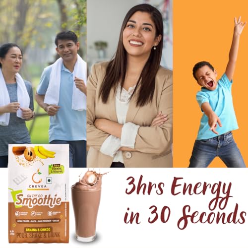 Image of CREVEA Mexican Brown Smoothie Mix | Natural Fruit Powders, Chocolate, Oats & Ragi | No Refined Sugar | Nutritious and Delicious Breakfast Smoothie| 6 serves