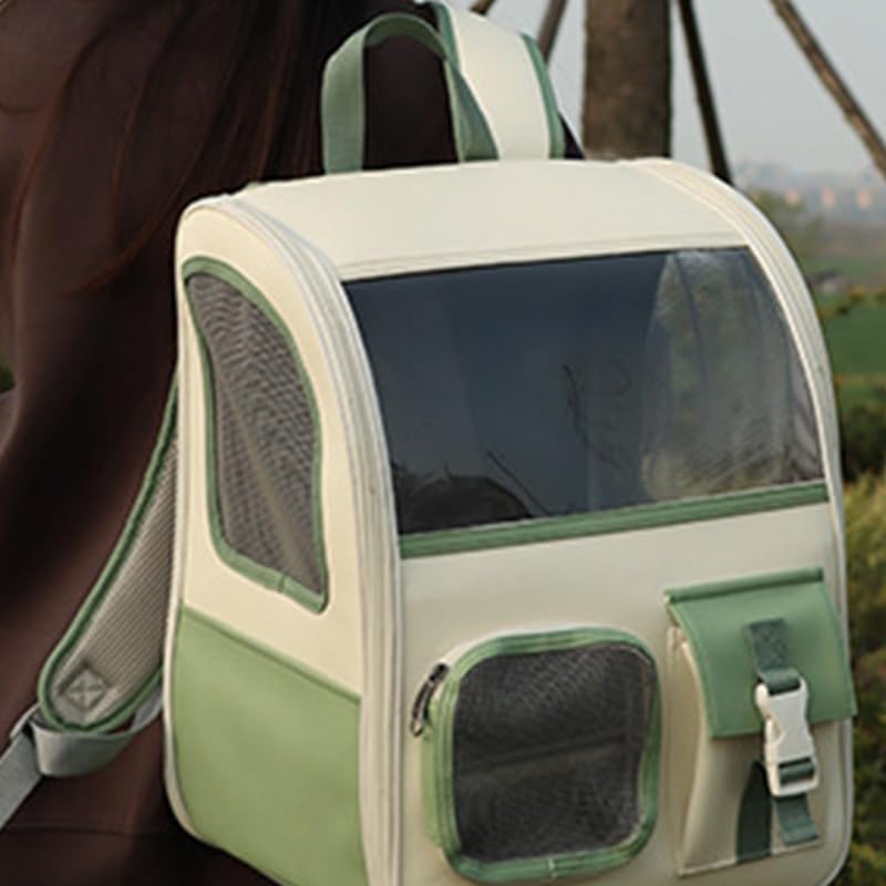 Zaino per Animali Domestici con Grande capacità e Rete Traspirante per Avventure All'aria Aperta 39x32x24 Cm (Verde Bianco)