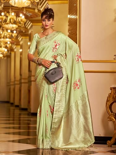 Image of SWORNOF Women's Banarasi silk Saree With Unstitched Blouse Piece