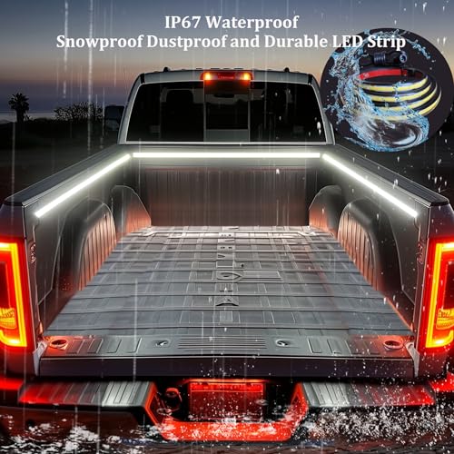 AUTUNEER LED Truck Bed Lights, 3Pcs 60Inch 12V 6500K White COB Waterproof Lights Strip with Switch Blade Fuse Splitter, Cool Accessories for Pickup Truck Camper Van SUV RV Boat - Thumbnail 3
