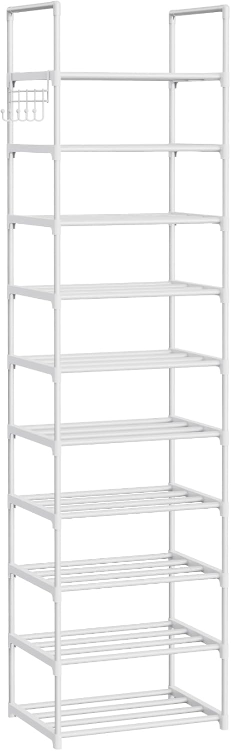 Metal Shoe Rack Organizer 10 Tiers, 20-24 Pairs Narrow Tall Shoe Racks for Closets Entryway - Vertical Boots Organizer Storage - Sturdy Shoe Shelf Cabinet White