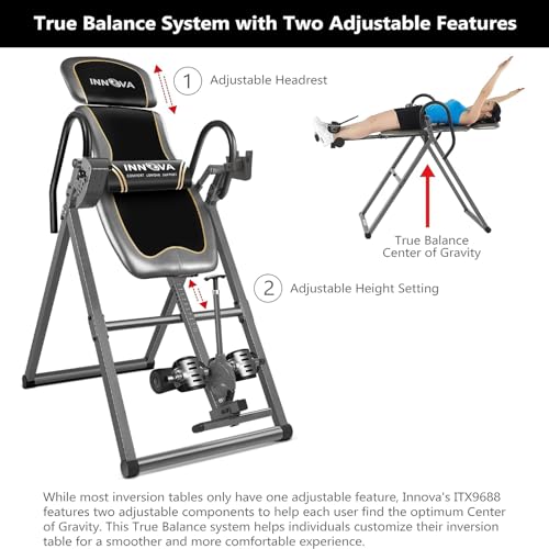 Innova Health and Fitness Inversion Table with Adjustable Headrest, Reversible Ankle Holders, and 300 lb Weight Capacity