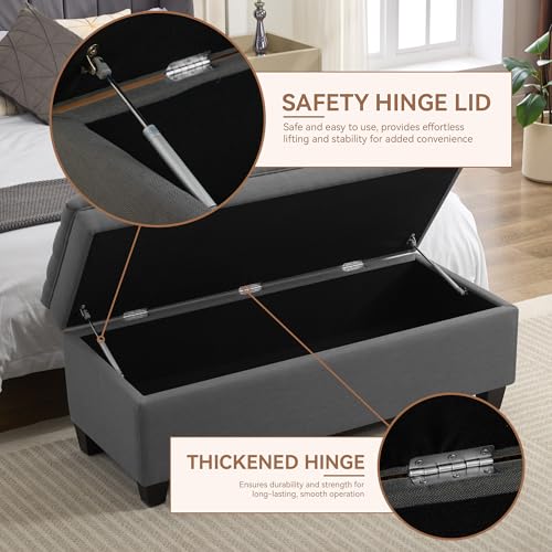 Image of WUTUTUEE 50 inch Fabric Storage Ottoman Bench, Upholstered Rectangle End of Bed Storage Ottoman Tufted Living Room Bedroom Bench with Safety Hinge, Solid Wood Legs, Loads 500 lb(Dark Grey)