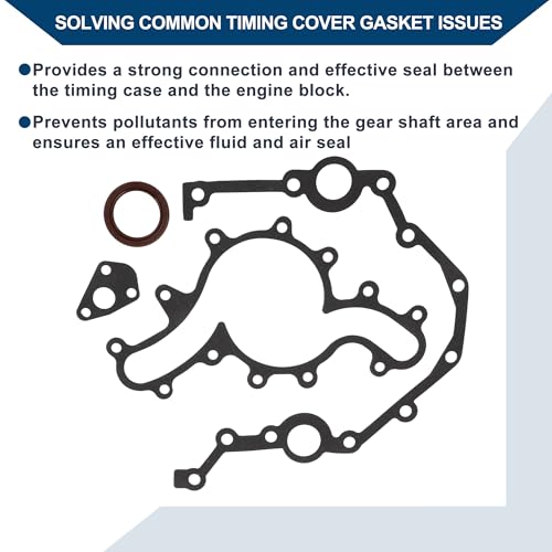 Image of Engine Timing Cover Gasket Set TCS45291 for Ford for Ranger 1990-2000 Chain Case Cover Gasket Long-lasting Sealing Metal 1 Set Black