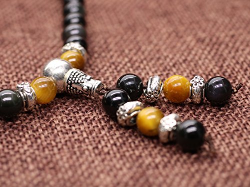 COAI Tiger Eye and Obsidian Malas Prayer Beads Bracelet - Thumbnail 4