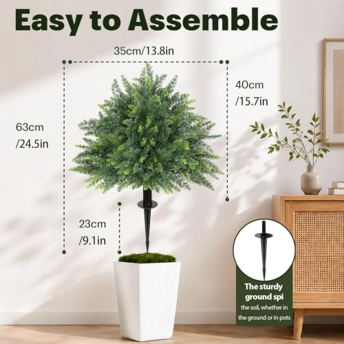 24.5" Set of 2 Artificial Cedar Topiary Ball Trees with Ground Spike - image 3