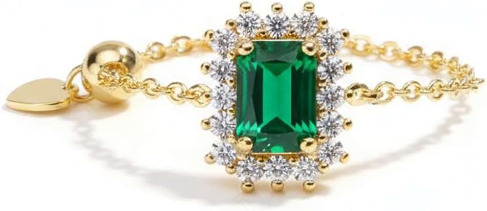 Exquisite Cubic Zirconia Square Chain Link Statement Ring for Women Stacking Adjustable Crystal Rectangle Wedding Engagement Finger Rings Sparkling Mothers Day Jewelry Dangling Heart Love Promise Band