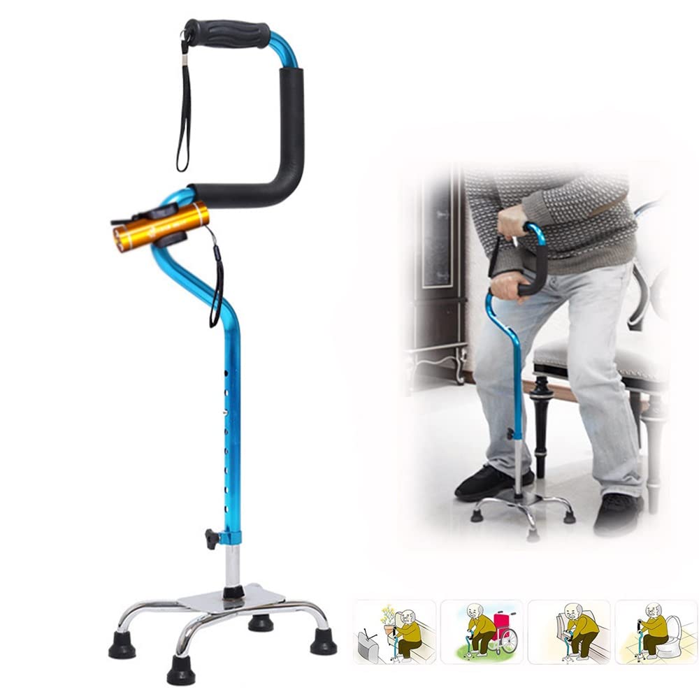 KADEUX Bastón Cuádruple, Bastones para Caminar De Cuatro Pies Extensible, Bastones con 4 Patas, Muleta con Estable Base De Cuatro Patas, Ligero (Color : Blue)