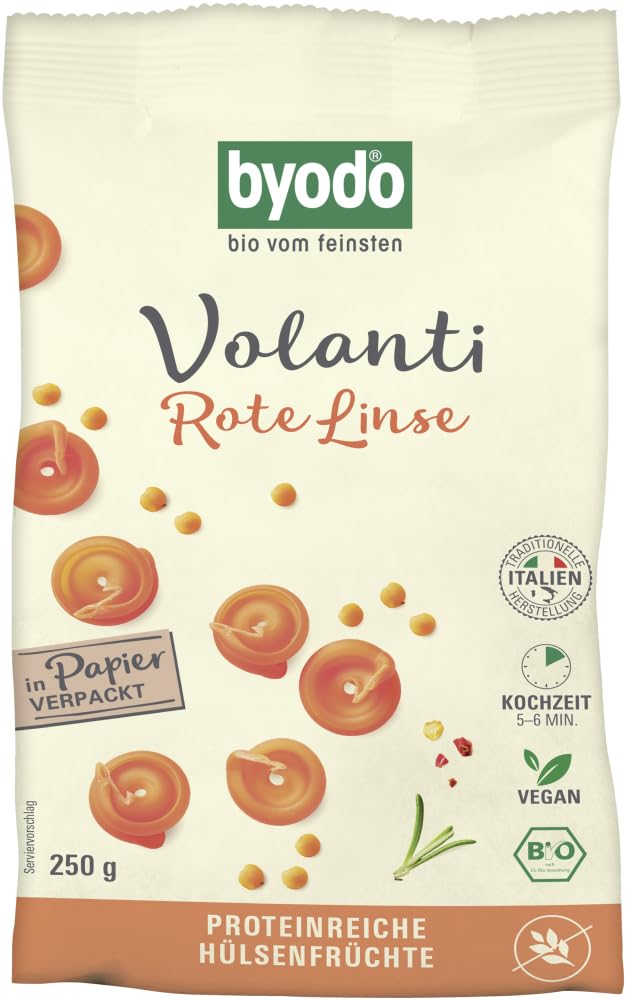 Byodo Bio Rote Linse Volanti - 6er Pack (6 x 250g) | 100% Bio-Linsen aus Italien | Nussiges Aroma & Intensiv Rote Farbe | Protein- und Ballaststoffreich
