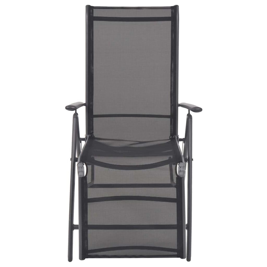 Aluminiowy leżak do leżenia, czarny, tekstylen, 58,5 x 69 x 90-110 cm, 7-stopniowa regulacja leżak relaksacyjny z podnóżkiem, składany, do ogrodu, na balkon, taras, na zewnątrz, odporny na