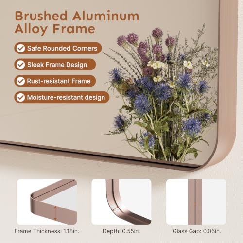Image of Kosmonia 32x24 Inch Bathroom Vanity Mirror Brushed Rose Gold