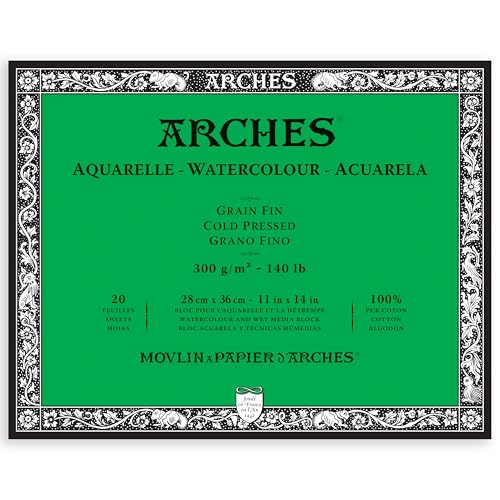 Image of Arches Watercolour Paper Blocks | Cold Pressed Natural White | for Watercolor, Acrylic Painting, Gouache and Poster Color Painting | 300 GSM, 28 x 36 cm- 20 Sheets