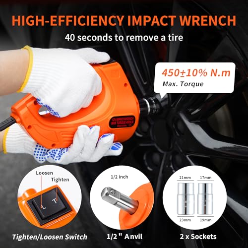 Image of Electric Car Jack 5 Ton - 11023 LBS Floor Jack Lift, Included Impact Wrench, Garage Repair Car Tires Change for SUV MPV Sedan Truck (Orange)