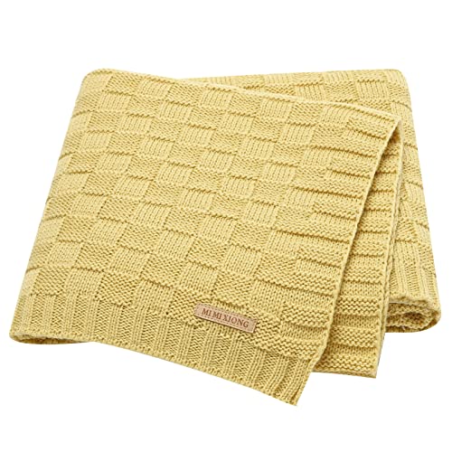 Image of LAWKUL Knit Baby Blanket for Girls Boys - Yellow, 30x40 Inch | Soft Crochet, Newborn Neutral, Crib Receiving, Nursery Swaddling, Infant Toddler Unisex