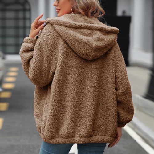 Womens Fleece Jacket Fall Winter Full Zip Sherpa Coat with Hood S-5XL - Image 5