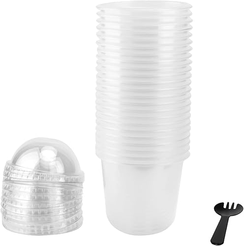 Miniatura 4 de Paquete de 100 vasos de plástico transparente de 12 onzas con tapas de cúpula y tenedores, vasos desechables de postre con tapas, recipientes