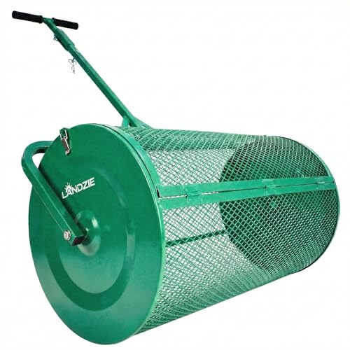 LANDZIE Lawn & Garden Spreaders - 36 Inch Heavy Duty Metal Mesh Basket Push/Tow Spreader - Compost, Peat Moss, Top Soil, Mulch - Durable Lightweight Multi-Purpose Yard Care Equipment - Manure Spreader