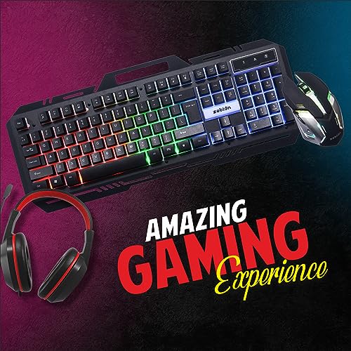 Image of Zebion Ninja Gaming Keyboard and Mouse Combo,Braided Cable,Durable Metal Body,Multimedia Keys and Gaming Mouse with 6 Buttons, Multi-Color LED Lights, High-Resolution Sensor with 3200 DPI (Black)