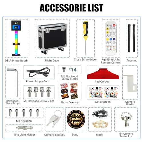 Image of DSLR Photo Booth Built-in Mini PC and Flight Case Mirror Photo Booth with 15.6 inch Touch Screen RGB Lights App Control for Parties Weddings Event Rentals (Black)