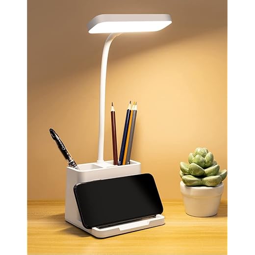 SHOPOPOYE Table Lamp for Study Led Light- Study Table Lamps for Study Room- Study Lamp for Students Rechargeable Table Lamp - 7W, 3 Modes, Warm Light, ABS Plastic- Night Reading (002)