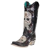 Corral Ld Black / White Skull Overlay & Embroidery & Studs ,Size 6