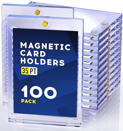 100ct Magnetic Card Holder 35pt One Touch Card Holder U-V Protectors Hard Plastic for Trading Cards Magnet Case Sports Game Football Baseball