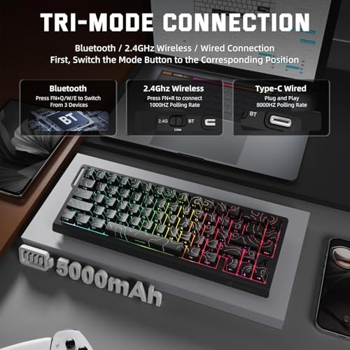 Image of ATTACK SHARK X68 PRO HE Wireless Rapid Trigger Gaming Keyboard with Adjustable Actuation,8K Polling Rate,Hall Effect Magnetic Switch,Hot-Swap,RGB Backlit,BT /2.4GHz /Wired,for FPS Games- Contour Black
