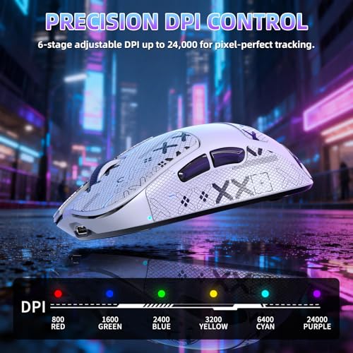 Image of MAGIC-REFINER AJ199 Superlight Wireless Gaming Mouse,BK3633 Tri-Mode BT /2.4G Wireless /Wired Mouse with Grip Tape,24000DPI,1000Hz Polling Rate,600mAh,Med Size,5 Programmable Buttons for Pc /Mac,WhitePRO