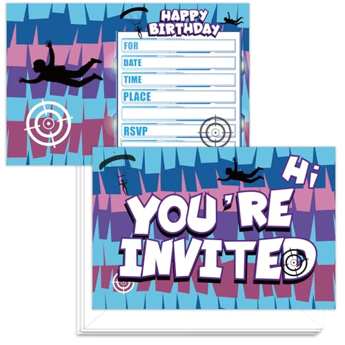 Hipoxa 24 Pcs Video Game Birthday Invitations for Boys Gaming Llama Invitation Cards with Envelopes and Stickers for Video Game Party Decorations Supplies Favors