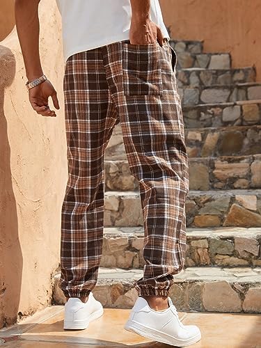 WDIRARA Men's Plaid Print Drawstring Waist Pants Loose Fit Casual Jogger with Pocket2