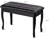 Vista 3 de GOFLAME Taburete de banco de piano con cojín acolchado y almacenamiento de música, asiento de piano resistente con asiento acolchado de piel Negro