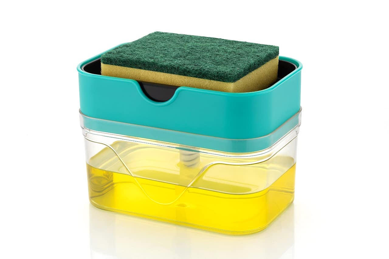 SKORTIX 2 in 1 Plastic Soap Dispenser with Sponge Holder, Dispenser Soap Pump, Liquid Dish wash dispenser set Cleaning, Sink Dishwasher Liquid, Gel, Shampoo.-image-14