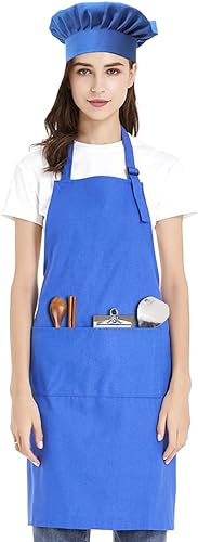 TOPTIE Conjunto de delantal ajustable de lona de algodón y sombrero de chef para hombres y mujeres