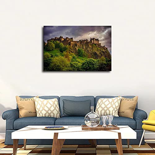 Landscape Poster Top 10 Beautiful Views Of England Edinburgh Castle Scotland Poster Canvas Painting Printing Cool Wall Art Picture Living Room Family Bedroom Office Decoration (Framed,24×36Inch) #TOP2