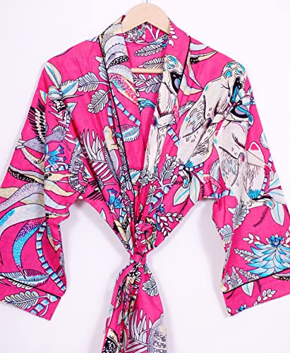 Image of Pure 100% Cotton Robe For Womens Bathrobe Dressing Gown Long sleepwear Free Size Kimono