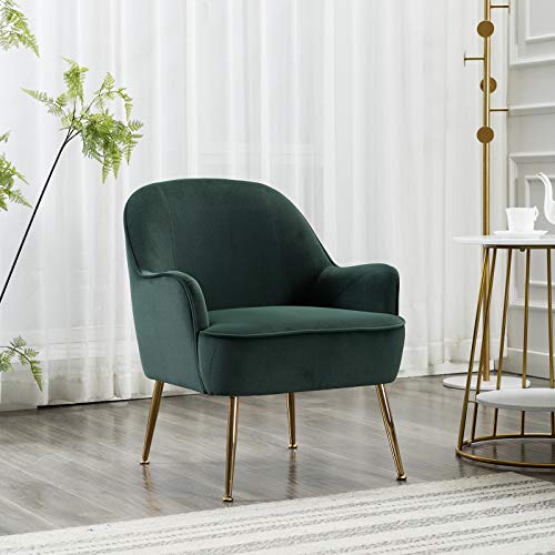 Awqm Velvet Accent Chair,Modern Living Room Chair Upholstered Barrel Chair With Golden Legs, High Back Armchair Comfy Lounge Chair,Sofa Side Chair For Bedroom Home Office, Adjustable Legs, Green #TOP1
