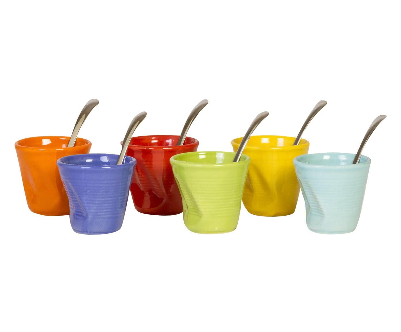 Kaleidos - Set 6 bicchierini accartocciati in gres e cucchiaini ONDA MULTICOLOR PLUS (13062)