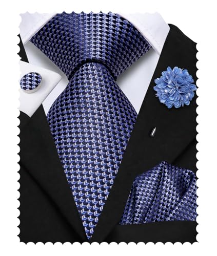 Image of Hi-Tie Mens Paisley Floral Striped Ties Set Silk Necktie and Lapel Pin for Men Pocket Square Cufflinks Set Business Wedding