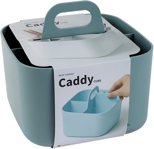 BLUE GINKGO Small Stackable Organizer Caddy – Korean-Made Portable Tote for Bathroom, Office, Crafts, or School Supplies (Square, Green)