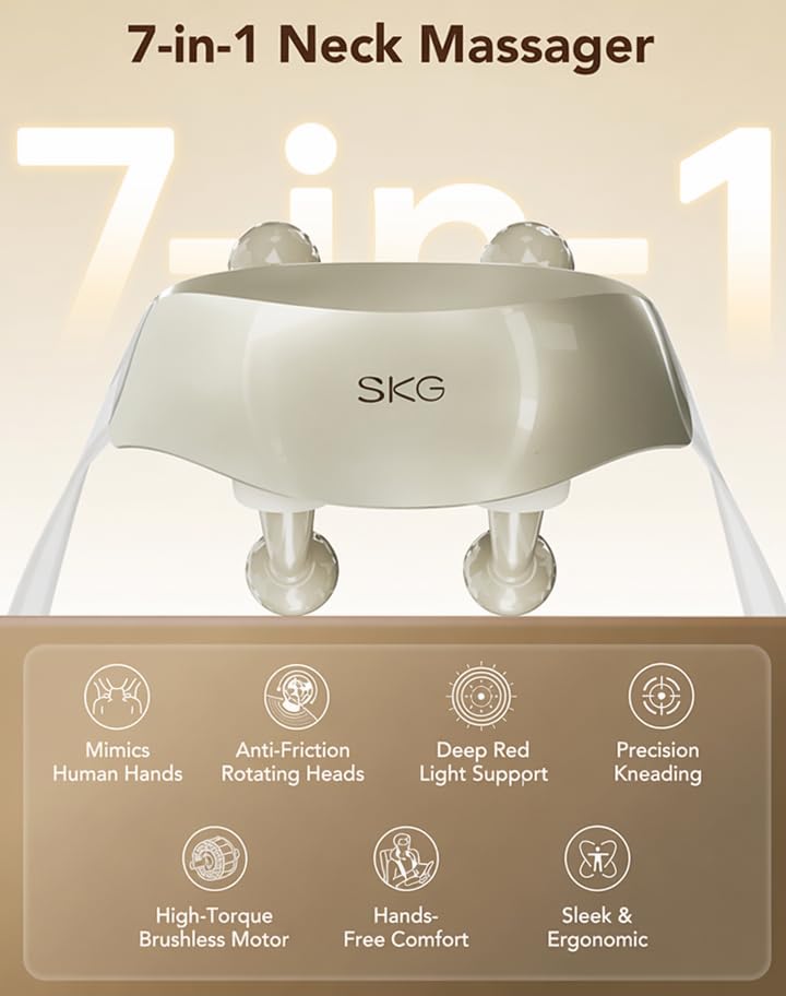 Image of SKG H7 Ultra Cordless Neck Massager for Pain Relief Deep Tissue, Fathers Day Dad Gifts Adjustable Shiatsu Neck and Shoulder Massager with Heat for Strain Relief, for Home Office Travel, FSA Eligible | Birthday Gifts, Shiatsu Shoulder Massager with Red Light and Kneading, Massage Tools for Neck Relaxation, FSA / HSA Eligible