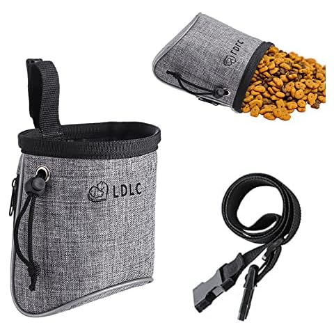 NeuWee Dog Treat Bag, Dog Food Pouch with Adjustable Waistband, Waterproof Puppy Treat Bag Hands Free Pet Treat Bag for Dog Training Walking Travel and Outdoor Use (Grey) Cover